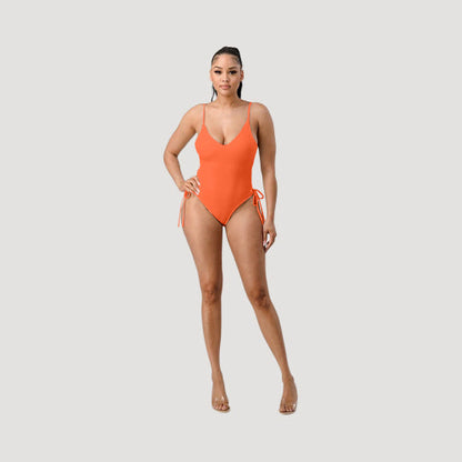 Lace-Up Side Bathing Suit in Neon Orange