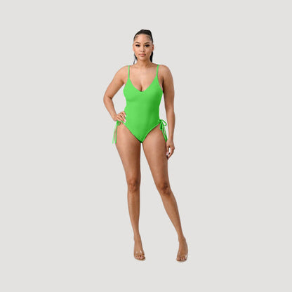 Lace-Up Side Bathing Suit in Neon Lime Green
