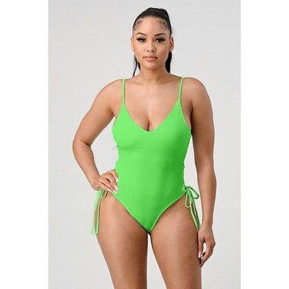 Lace-Up Side Bathing Suit in Neon Lime Green