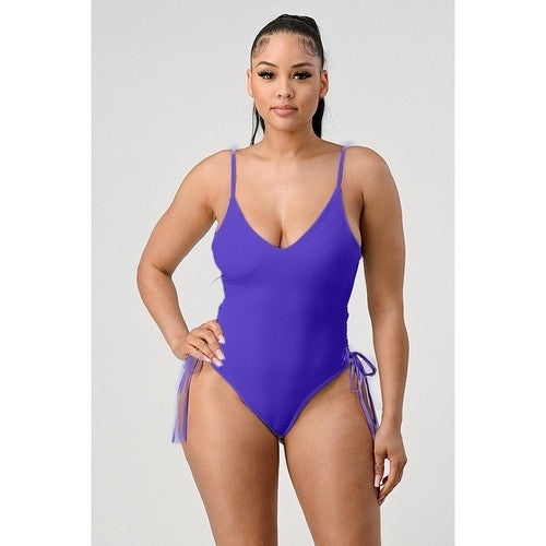 Lace-Up Side Bathing Suit in Royal Blue