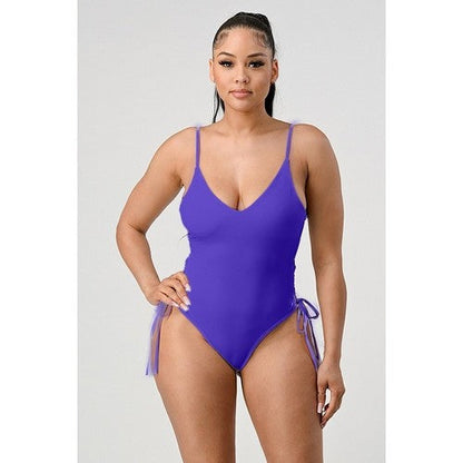 Lace-Up Side Bathing Suit in Royal Blue