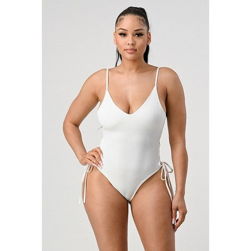 Lace-Up Side Bathing Suit in White