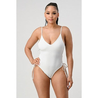 Lace-Up Side Bathing Suit in White