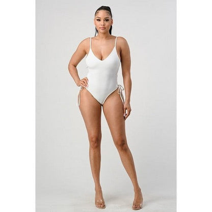 Lace-Up Side Bathing Suit in White