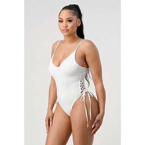 K396-Z Lace Side Bathing Suit in White