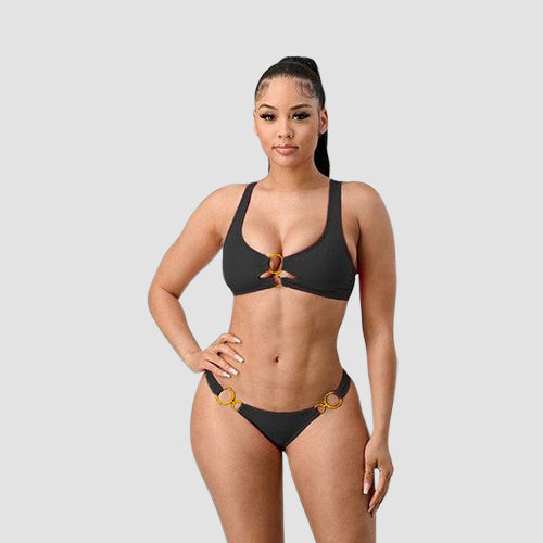 Gold Bamboo Ring Bikini in Black
