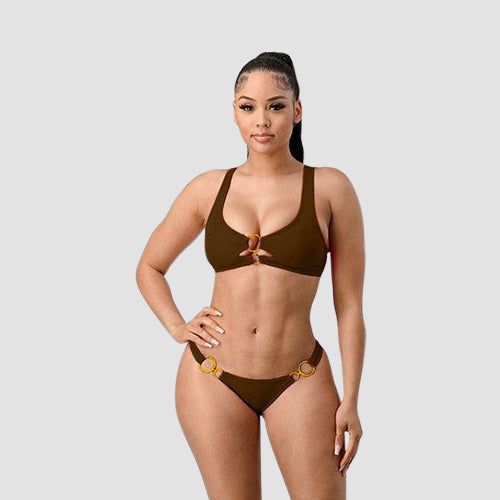 Gold Bamboo Ring Bikini in Mocha