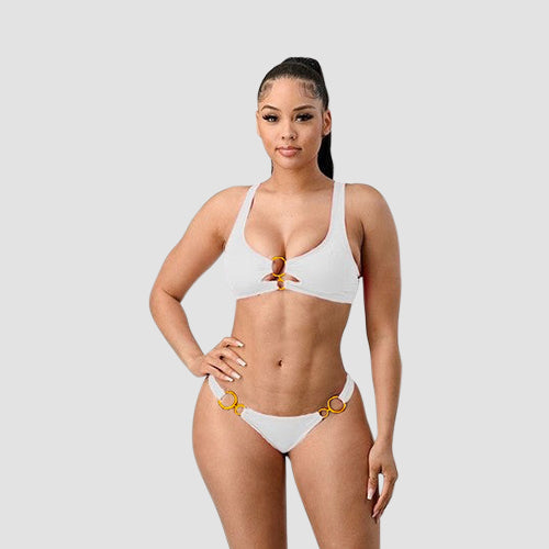 Gold Bamboo Ring Bikini in White