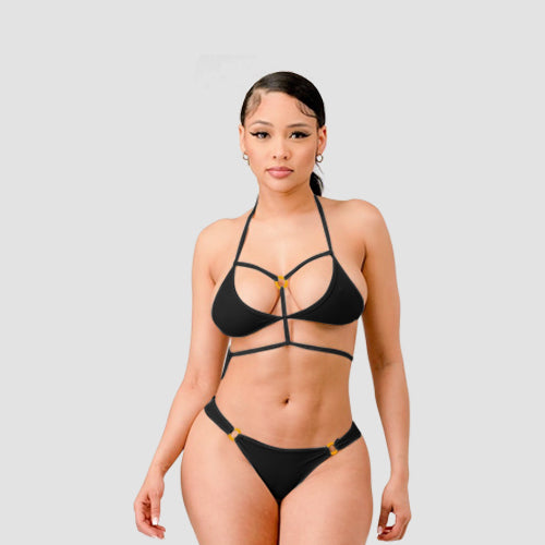 Strappy Ring Detail Bikini in Black