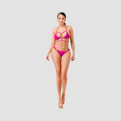 Strappy Ring Detail Bikini in Neon Fuchsia
