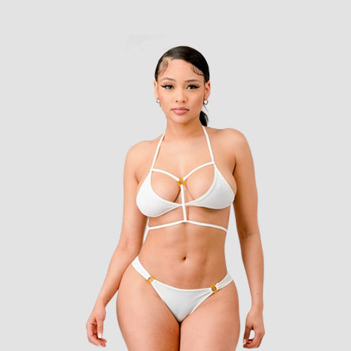 Strappy Ring Detail Bikini in White