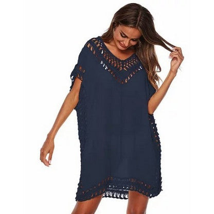 CHD864776-0607-C Crochet Trim Cover Up in Navy