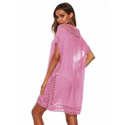 Crochet Trim Linen-Look Cover Up in Pink