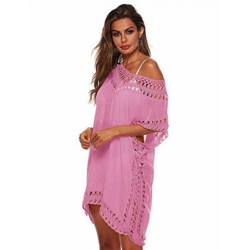 CHD864776-0607-C Crochet Trim Cover Up in Pink