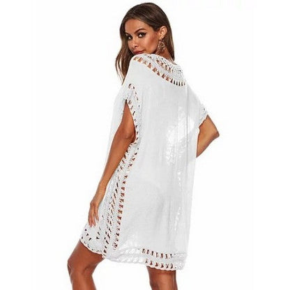 Crochet Trim Linen-Look Cover Up in White