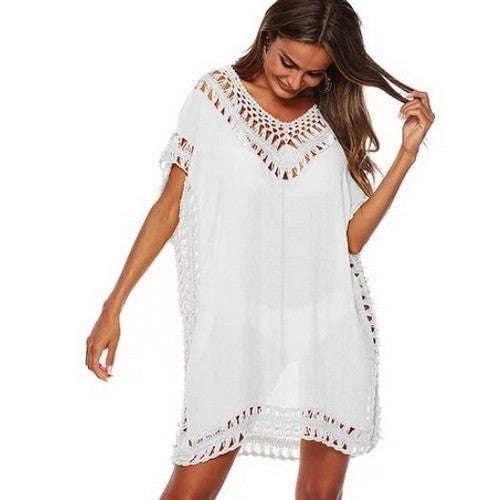 CHD864776-0607-C Crochet Trim Cover Up in White