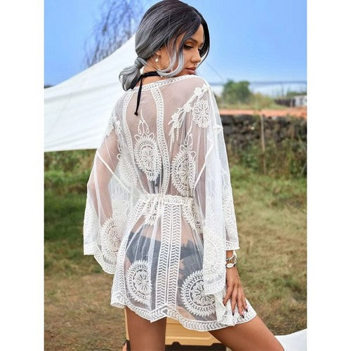 Angel Sleeve Mesh Cover-up in Ivory