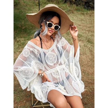 Angel Sleeve Mesh Cover-up in Ivory