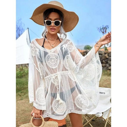 Angel Sleeve Mesh Cover-up in Ivory