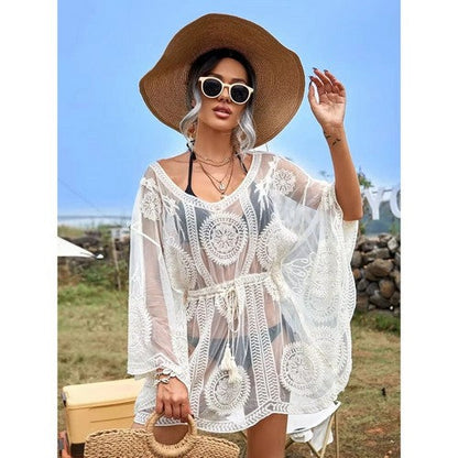 Angel Sleeve Mesh Cover-up in Ivory