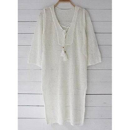 Tie Neck Crochet Cover-Up in Ivory