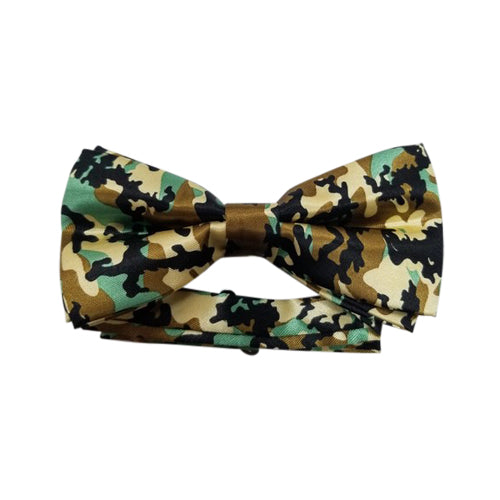 Satin Banded Bow Tie in Green Camo