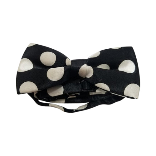 Satin Banded Bow Tie in Black & White Spot