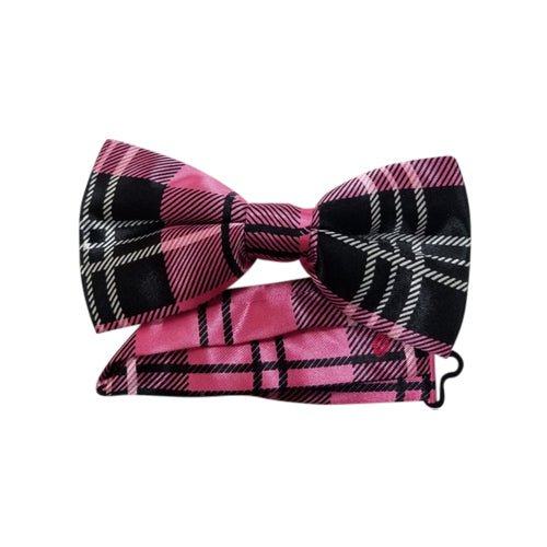 Satin Banded Bow Tie in Pink Plaid