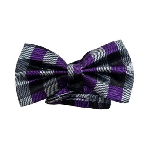 Satin Banded Bow Tie in Purple Plaid