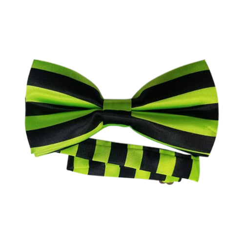 Satin Pattern Bow Tie in Green & Black Stripes