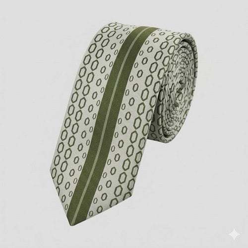 Umo Lorenzo Slim Tie in Geo Print Olive