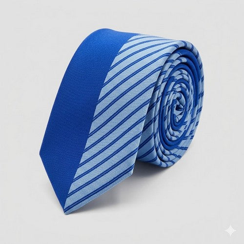 Umo Lorenzo Slim Tie in Half Stripe Blue