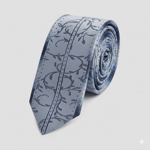 Umo Lorenzo Slim Tie in Leaf Print Blue