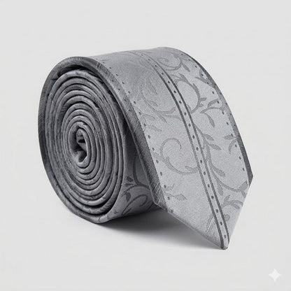 Umo Lorenzo Slim Tie in Leaf Print Grey