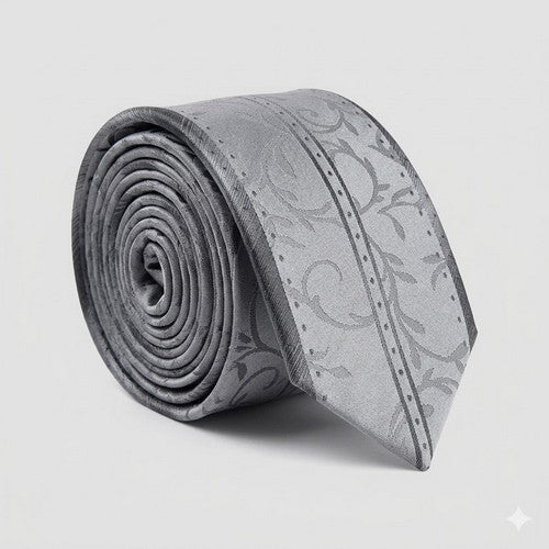 Umo Lorenzo Slim Tie in Leaf Print Grey