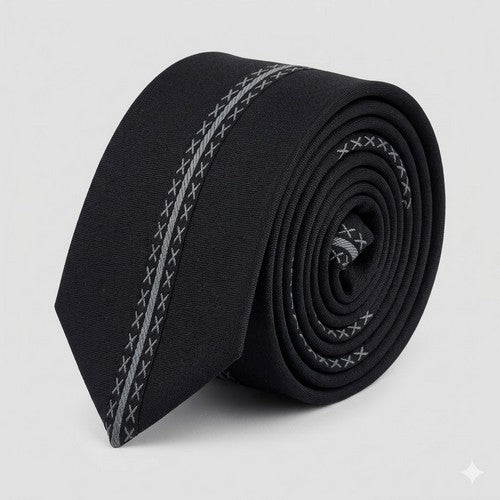 Umo Lorenzo Slim Tie in X Design Black