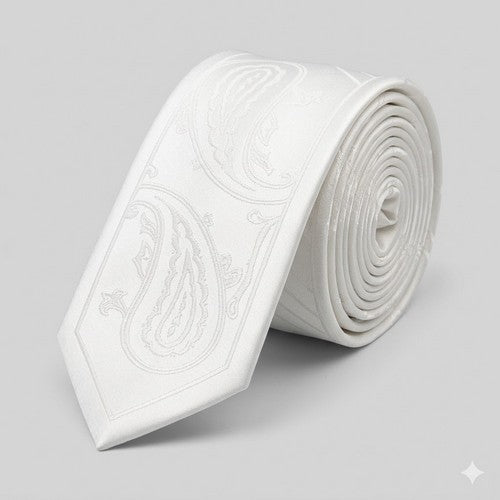 Umo Lorenzo Slim Tie in Ivory Paisley