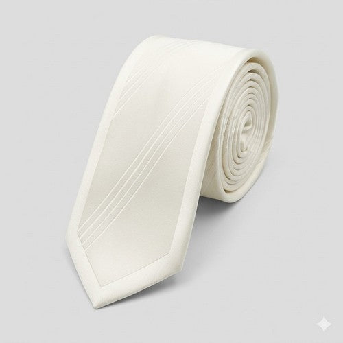 Umo Lorenzo Slim Tie in Ivory Stripe