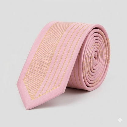 Umo Lorenzo Slim Tie in Border Stripe Pink & Gold