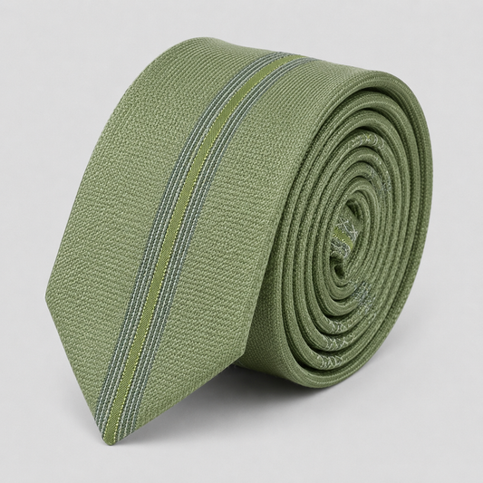 Umo Lorenzo Slim Tie in Centre Stripe Green