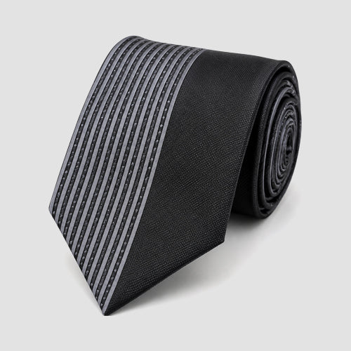 Umo Lorenzo Slim Tie in Panel Stripe Charcoal/Silver Design