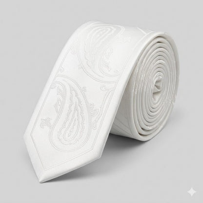 Umo Lorenzo Slim Tie in Ivory Paisley