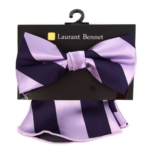 BTH170337 Laurant Bennet Bow Tie & Pocket Square Hankerchies Set Stripe 