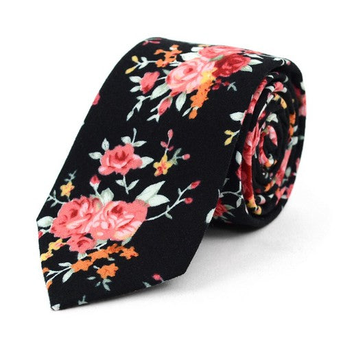 NVC17133 Parquet Floral Print Slim Tie Black