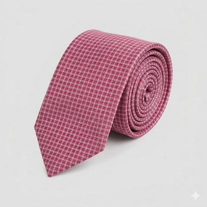 Laurant Bennet Slim Tie in Small Check Red