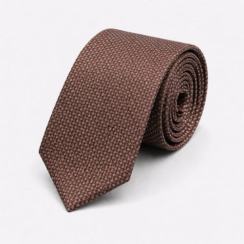 Laurant Bennet Slim Tie in Geo Print Brown & Grey