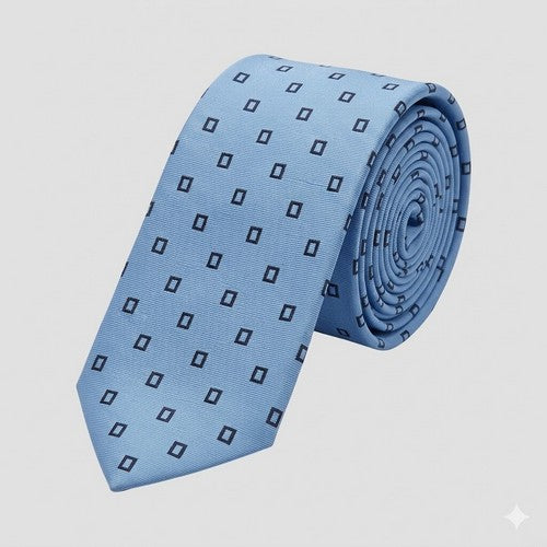 Laurant Bennet Slim Tie in Square Print Blue