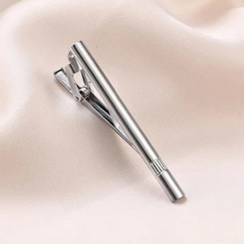 Stripe Motif Tie Pin Clip Silver