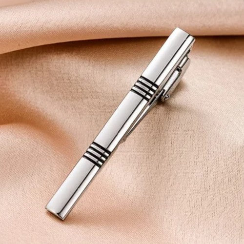 Stripe Tie Pin Clip Gloss Silver