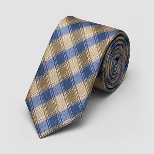 Laurant Bennet Tie in Plaid Blue/Mustard